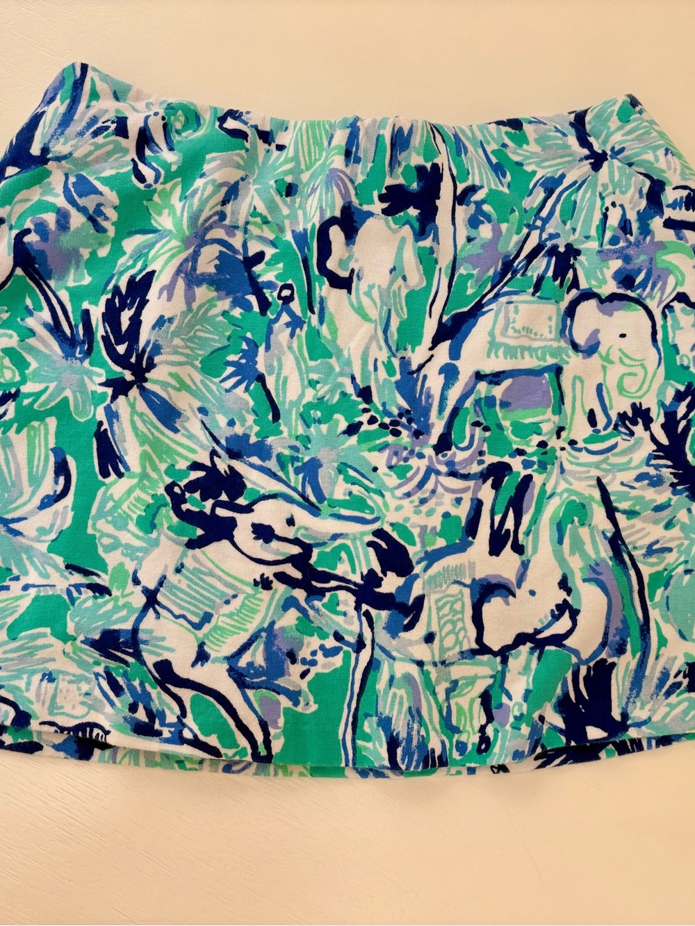 Lilly Pulitzer Blue & Aqua Elephant Print Mini Skort-Women’s Size XXSmall EUC